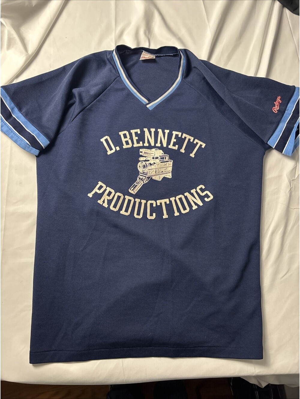 Rawlings Vintage D. Bennett Productions Navy Blue V-Neck TSh